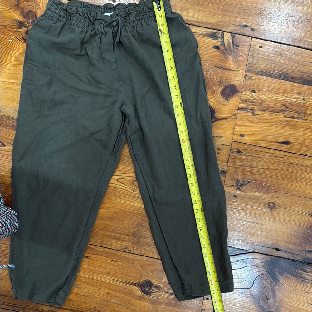 H & M Dark Green Linen Blend Elastic Waistband Lightweight Pants Size Medium - Picture 6 of 13